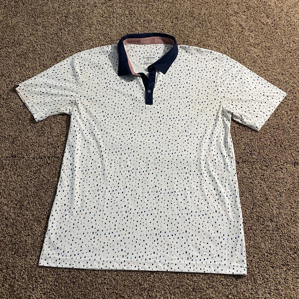 Swannies Polo Shirt Mens XL White Blue Dot‎ Pattern Golf Lightweight Performance